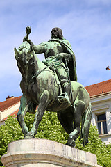 Image showing  A statue of Janos Hunyadi on Szechenyi Square in Pecs, Hungary