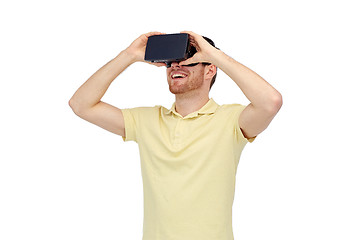 Image showing happy man in virtual reality headset or 3d glasses