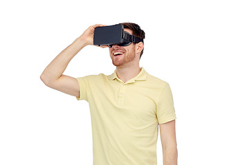 Image showing happy man in virtual reality headset or 3d glasses