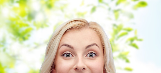 Image showing happy young woman or teenage girl face