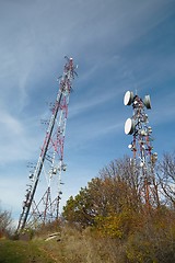 Image showing Transmitter towers on a hill