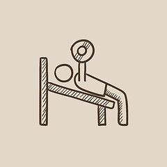 Image showing Man lying on bench and lifting barbell sketch icon.