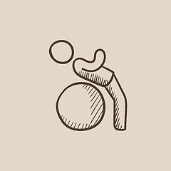 Image showing Man doing exercises lying on gym ball sketch icon.