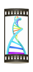 Image showing DNA structure model on white. The film strip