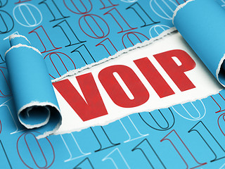 Image showing Web design concept: red text VOIP under the piece of  torn paper
