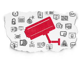 Image showing Protection concept: Cctv Camera on Torn Paper background
