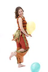 Image showing Colorful dressed female with two balloons III