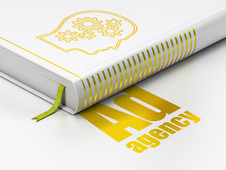 Image showing Marketing concept: book Head With Gears, Ad Agency on white background