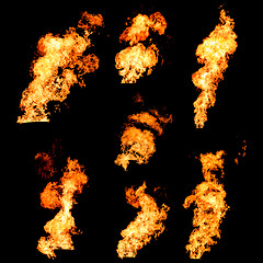 Image showing Raging fire spurts of flame texture photo set on black