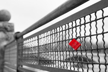 Image showing Red love lock padlock with heart symbol of unbreakable love