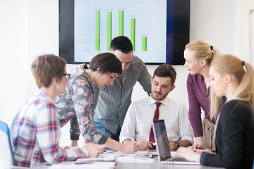 Image showing young business people group on meeting at modern office