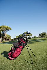 Image showing close up golf bag on course