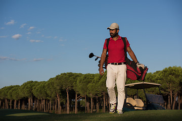 Image showing golfer  walking and carrying golf  bag