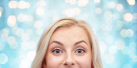 Image showing happy young woman or teenage girl face