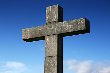 Image showing Stone cross under a blue sky