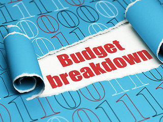 Image showing Finance concept: red text Budget Breakdown under the piece of  torn paper