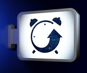 Image showing Timeline concept: Alarm Clock on billboard background