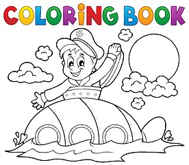 Image showing Coloring book submarine with sailor