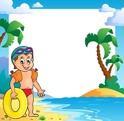 Image showing Beach theme frame with small swimmer