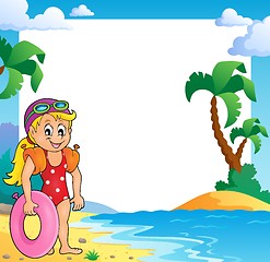 Image showing Beach theme frame with girl swimmer