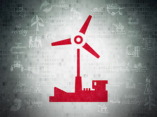 Image showing Manufacuring concept: Windmill on Digital Data Paper background