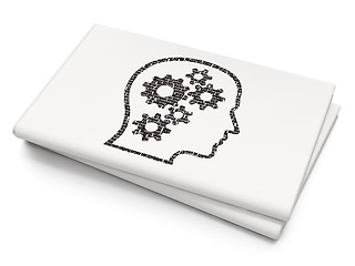 Image showing Advertising concept: Head With Gears on Blank Newspaper background