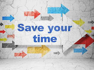 Image showing Time concept: arrow with Save Your Time on grunge wall background