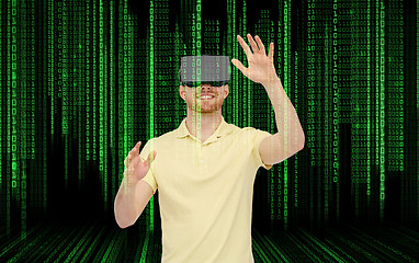 Image showing happy man in virtual reality headset or 3d glasses