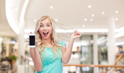Image showing happy young woman or teenage girl with smartphone