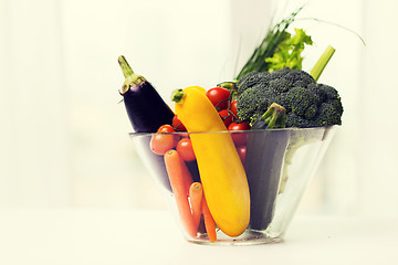 Image showing close up of ripe vegetables in glass bowl on table