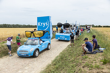 Image showing Krys Caravan on a Cobblestone Road- Tour de France 2015