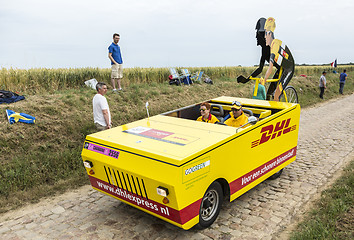 Image showing DHL Vehicle on a Cobblestone Road- Tour de France 2015