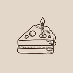 Image showing Slice of cake with candle sketch icon.