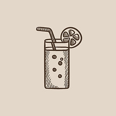 Image showing Glass with drinking straw sketch icon.