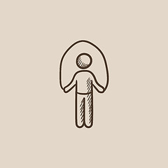 Image showing Man exercising with skipping rope sketch icon.