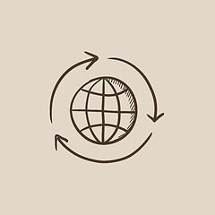 Image showing Globe with arrows sketch icon.