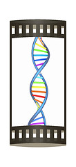 Image showing DNA structure model on white. The film strip