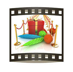 Image showing Beautiful Christmas gifts on New Year\'s path to the success. The film strip