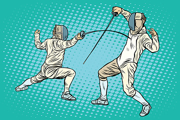 Image showing The sports fencing on swords