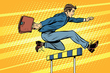 Image showing Businessman running hurdles