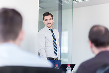 Image showing Relaxed informal business team office meeting.