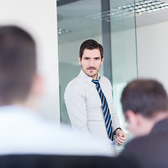 Image showing Relaxed informal business team office meeting.