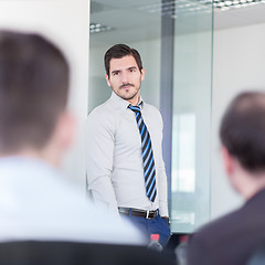 Image showing Relaxed informal business team office meeting.