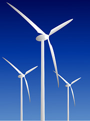 Image showing Wind power plants on blue background