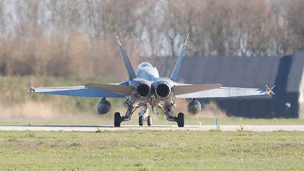 Image showing LEEUWARDEN, NETHERLANDS - APRIL 11, 2016: Finish Air Force F-18 