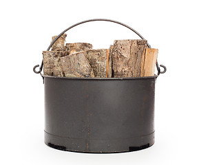 Image showing Metal basket of firewood