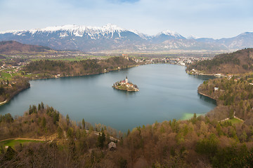 Image showing Lake Bled with island church, Slovenia, Europe.