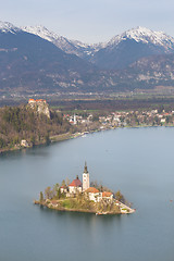 Image showing Lake Bled with island church, Slovenia, Europe.