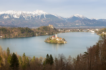 Image showing Lake Bled with island church, Slovenia, Europe.