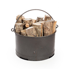 Image showing Metal basket of firewood